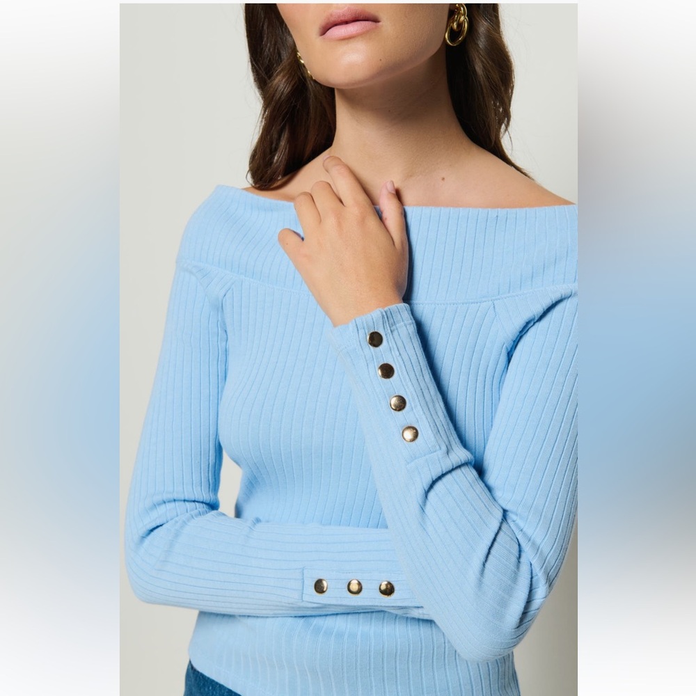 Nation Val Off‎ the Shoulder Ribbed Top in Bell Blue size XS